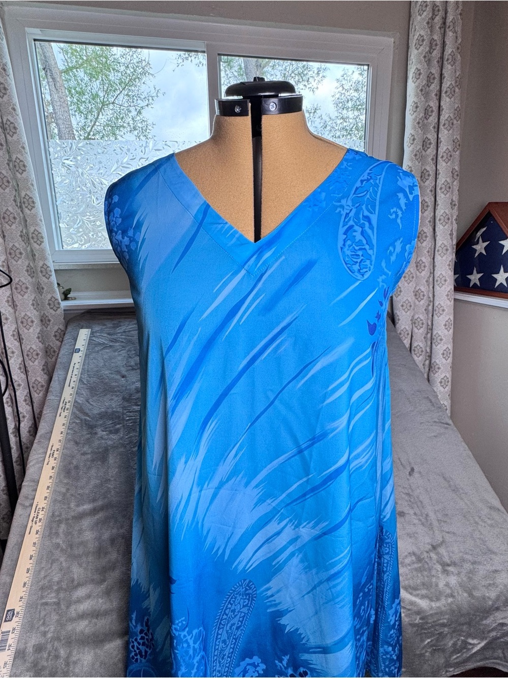 Tendency Blue Abstract Paisley Sleeveless Shift Dress XXL Boho Style - Picture 3 of 8